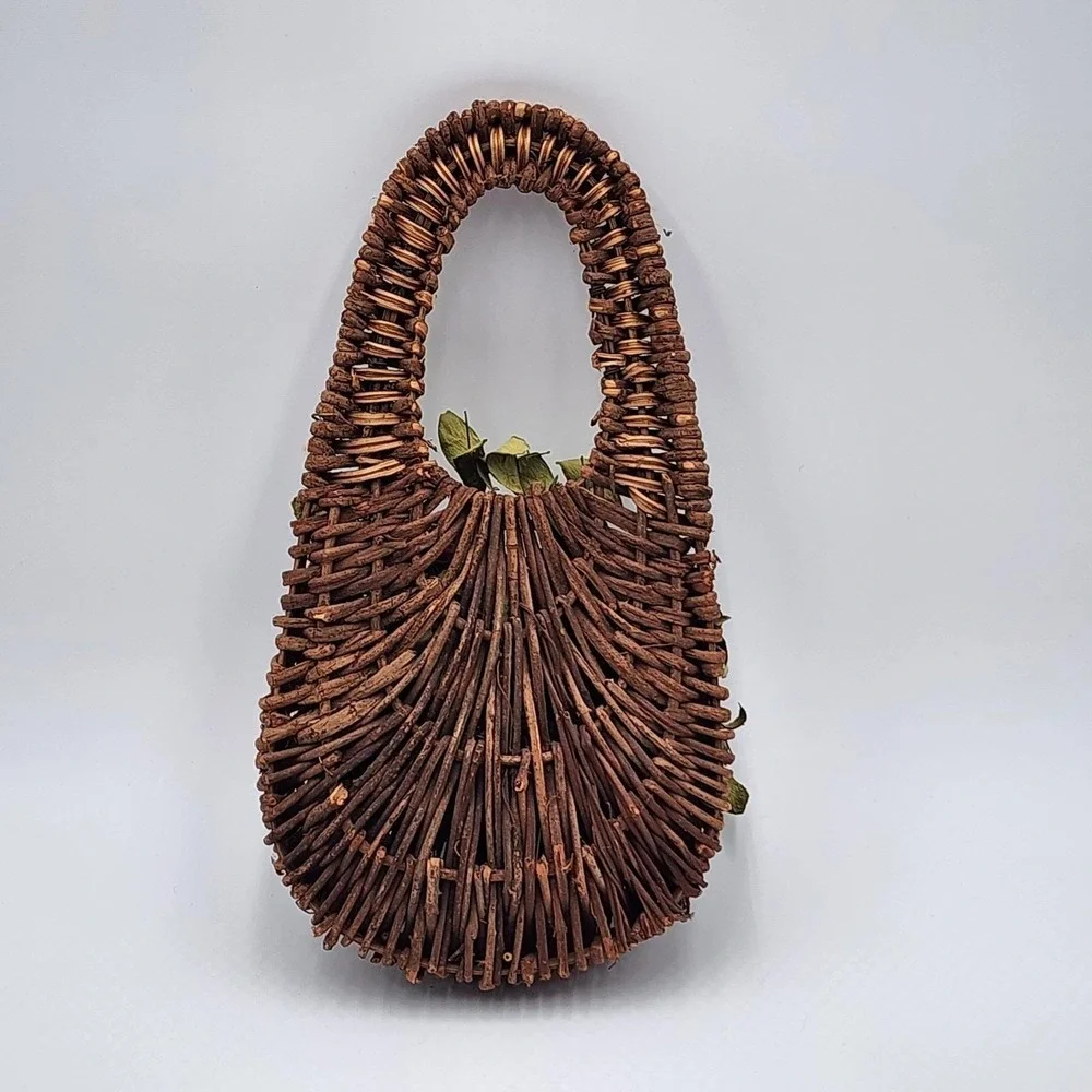 Vintage Wicker Wall Pocket Basket Rustic Hanging Planter Floral Decor 12 Inch